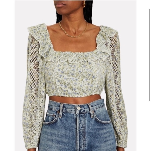 LoveShackFancy Dorabella Lace-Trimmed Floral Top - Picture 2 of 10